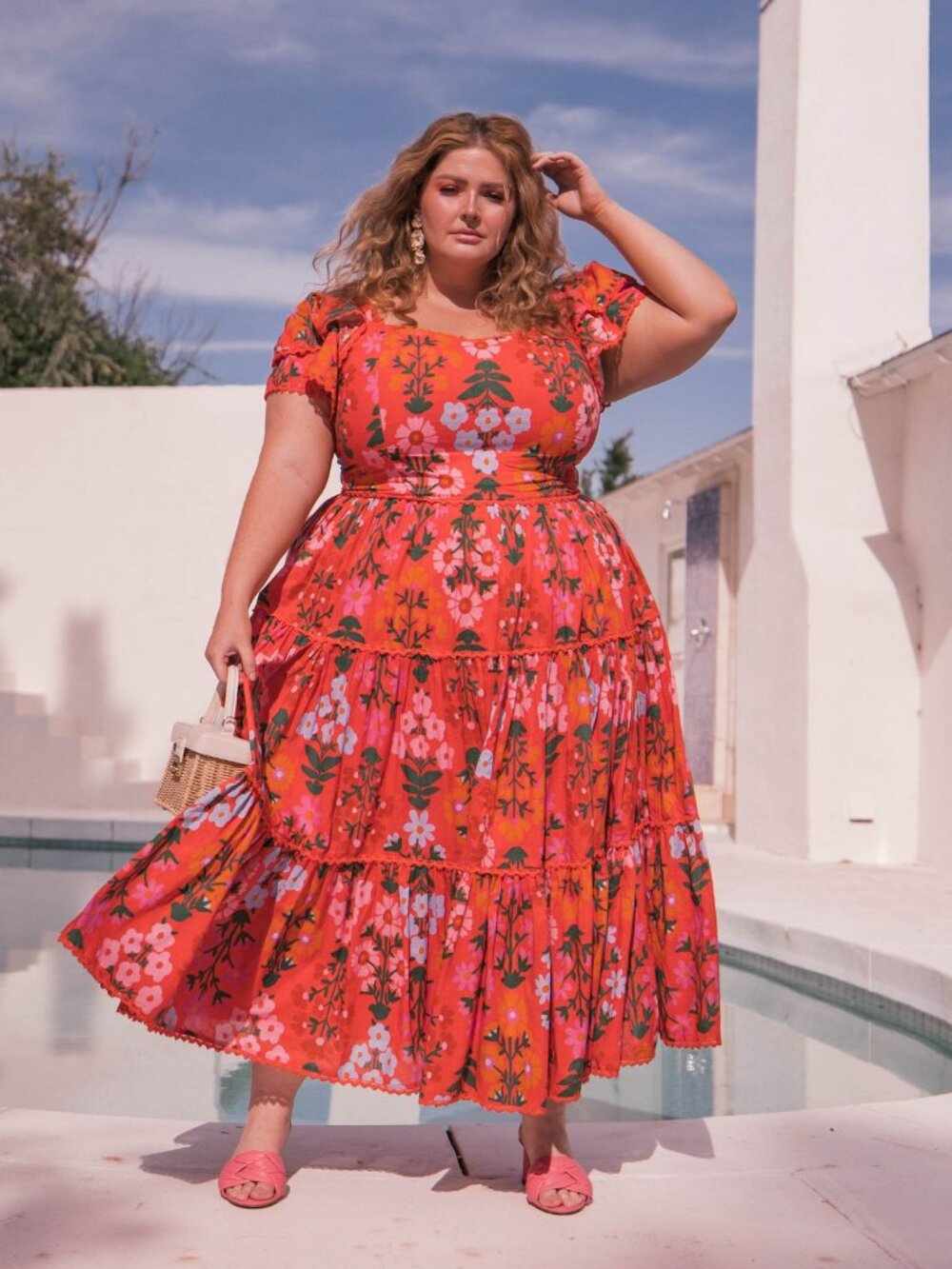 JessaKae Alani Coral tiered floral dress XXL